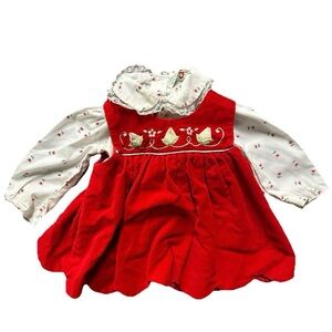 Vintage 90s Tiny Tots Original Red Velvet Christmas Dress Blouse Size 3-6 Months